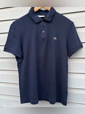 Lacoste Navy Blue Cotton Short Sleeve Polo Shirt with Crocodile Logo